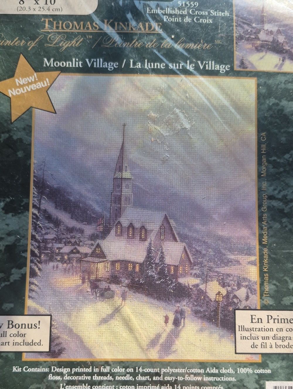 Thomas Kinkade Moonlit Village Embellished Cross Stitch Kit Candamar 51559 NEW - Picture 5 of 6